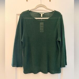 NWT Eileen Fisher Organic Linen Rib Sweater | Forest Green | Boat Neck | Size XL